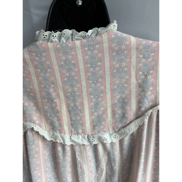 Vintage Lanz of Salzburg Nightgown Pink Floral Long Cotton Size M/L Lace Trim - Picture 6 of 9